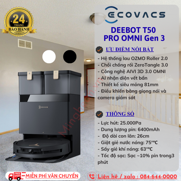 Robot hút bụi lau nhà Ecovacs T50 Gen 3 Pro Omni 2026