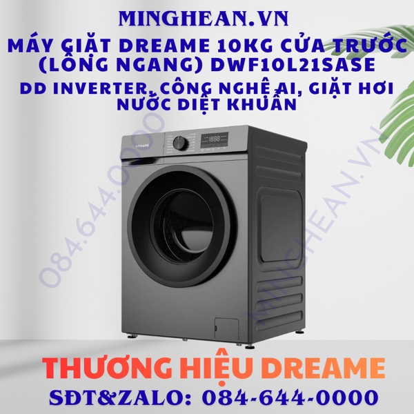 Máy giặt Dreame 10kg cửa trước (lồng ngang) DWF10L21SASE – DD inverter, công nghệ AI, giặt hơi nước diệt khuẩn - BH 24 tháng