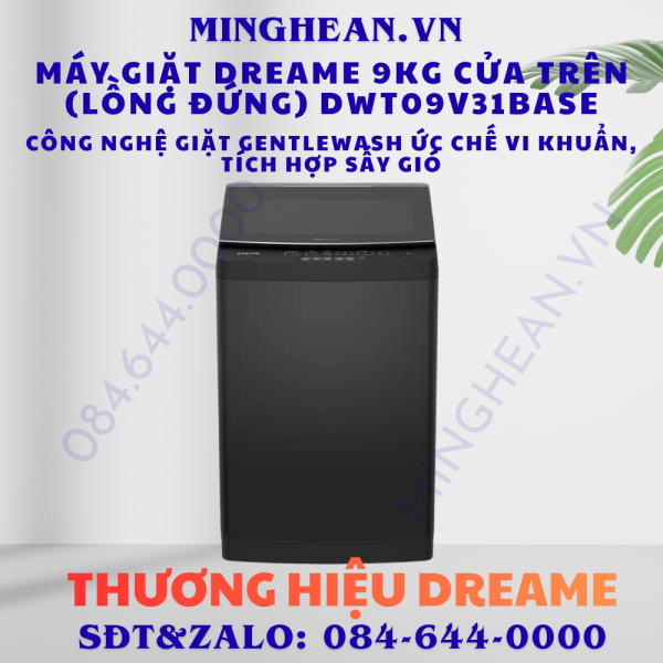 Máy giặt Dreame 9kg cửa trên (lồng đứng) DWT09V31BASE – Công nghệ giặt GentleWash ức chế vi khuẩn, tích hợp sấy gió - BH 24 tháng