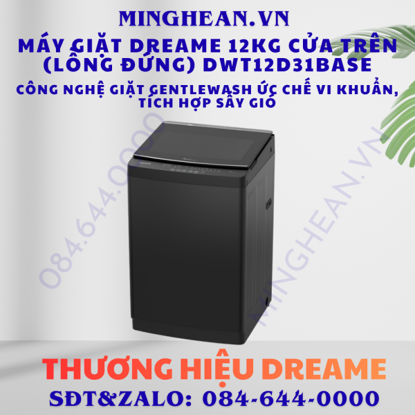 Máy giặt Dreame 12kg cửa trên (lồng đứng) DWT12D31BASE – Công nghệ giặt GentleWash ức chế vi khuẩn, tích hợp sấy gió