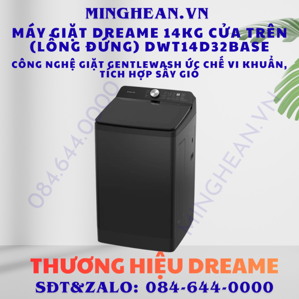 Máy giặt Dreame 14kg cửa trên (lồng đứng) DWT14D32BASE – Công nghệ giặt GentleWash ức chế vi khuẩn, tích hợp sấy gió