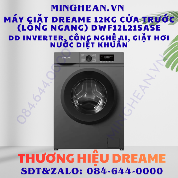 Máy giặt Dreame 12kg cửa trước (lồng ngang) DWF12L21SASE – DD inverter, công nghệ AI, giặt hơi nước diệt khuẩn