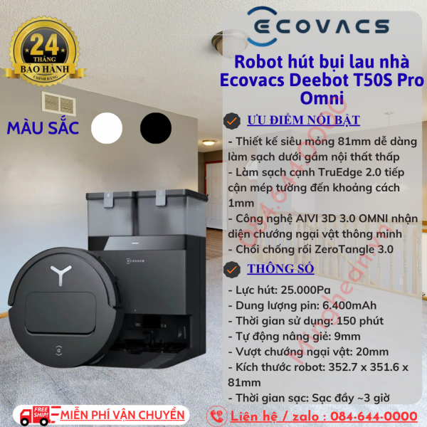 Robot hút bụi lau nhà Ecovacs Deebot T50S Pro Omni – Bản Quốc Tế
