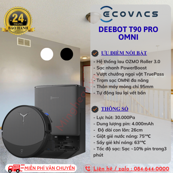 Robot hút bụi lau nhà Ecovacs Deebot T90 Pro Omni – Bản Quốc Tế