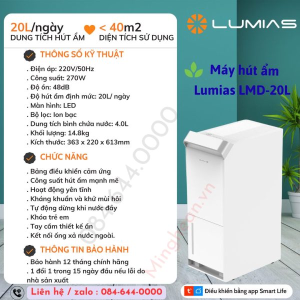 Máy hút ẩm thông minh 20L Lumias LMD-20L- Bảo hành chính hãng 18 tháng