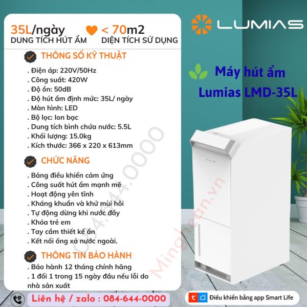 Máy hút ẩm thông minh 35L Lumias LMD-35L - Bảo hành chính hãng 18 tháng
