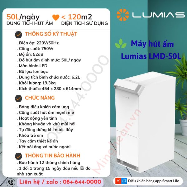 Máy hút ẩm thông minh 50L Lumias LMD-50L - Bảo hành chính hãng 18 tháng