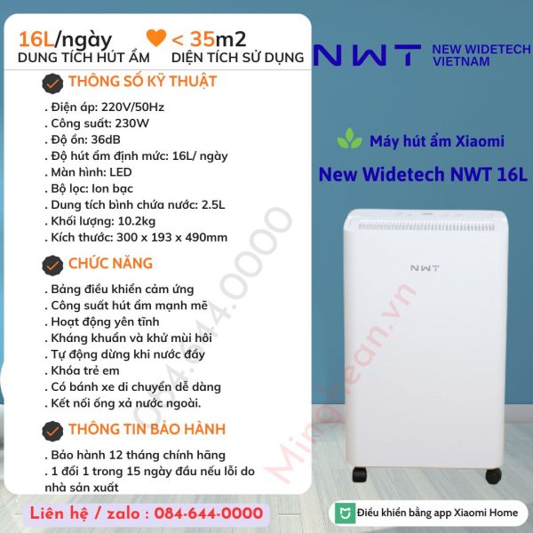 Máy hút ẩm thông minh Xiaomi New Widetech 16L