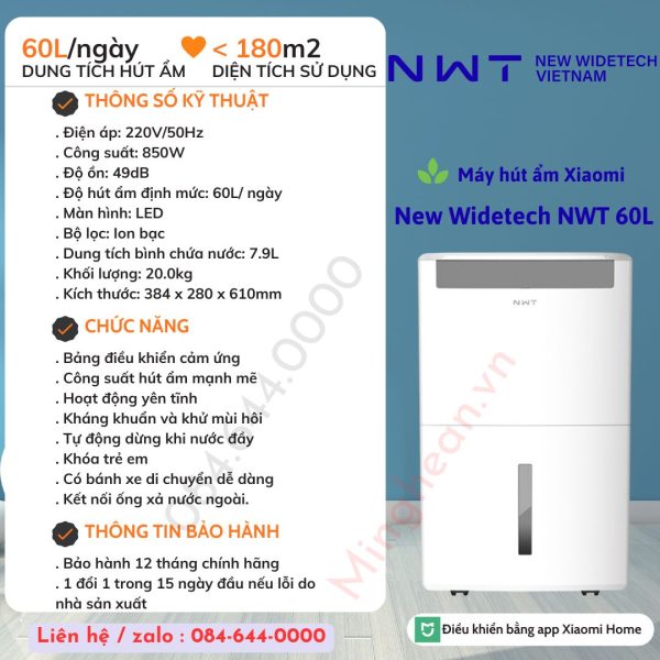 Máy hút ẩm thông minh Xiaomi New Widetech 60L