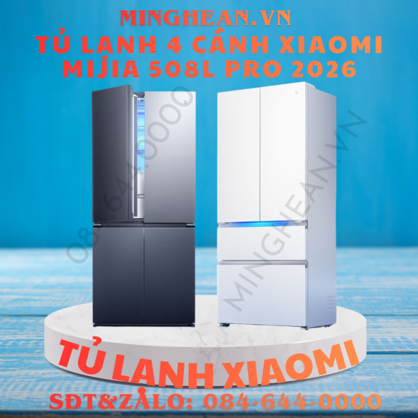 Tủ lạnh 4 cánh Xiaomi Mijia 508L Pro - Mặt kính pha lê, làm đá tự động